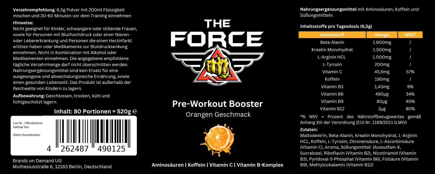 Pre-Workout Booster mit Aminosäuren und Koffein – Orangen Geschmack