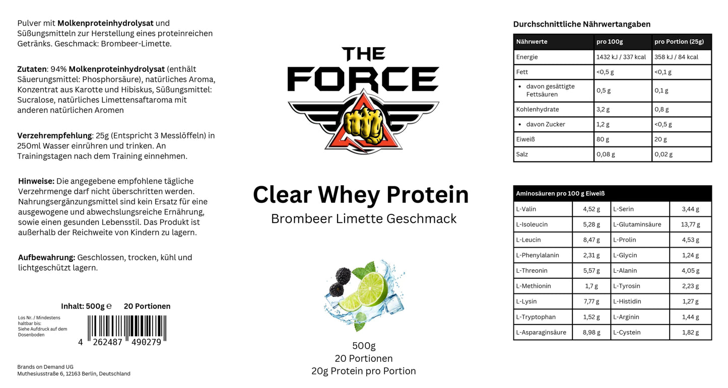 Clear Whey Protein Blackberry - Lime - 500g - THE FORCE SPORT
