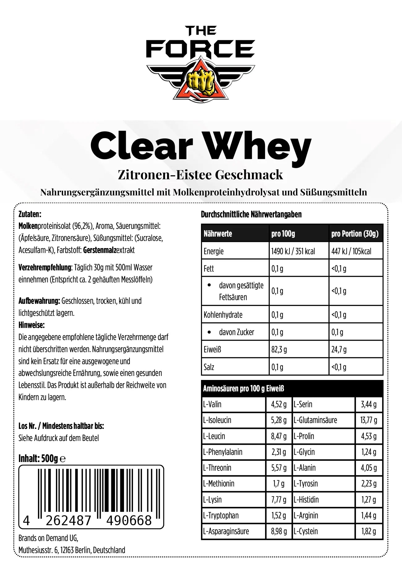 Clear Whey Protein Iced Tea Lemon - 500g - THE FORCE SPORT