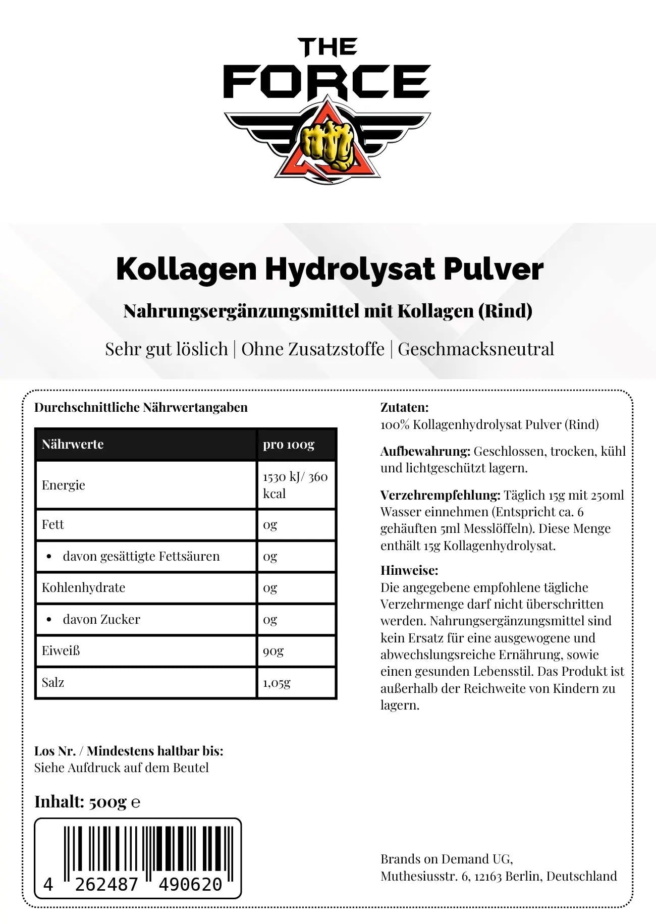 Collagen Hydrolysate Powder - 500g Doypack - THE FORCE SPORT