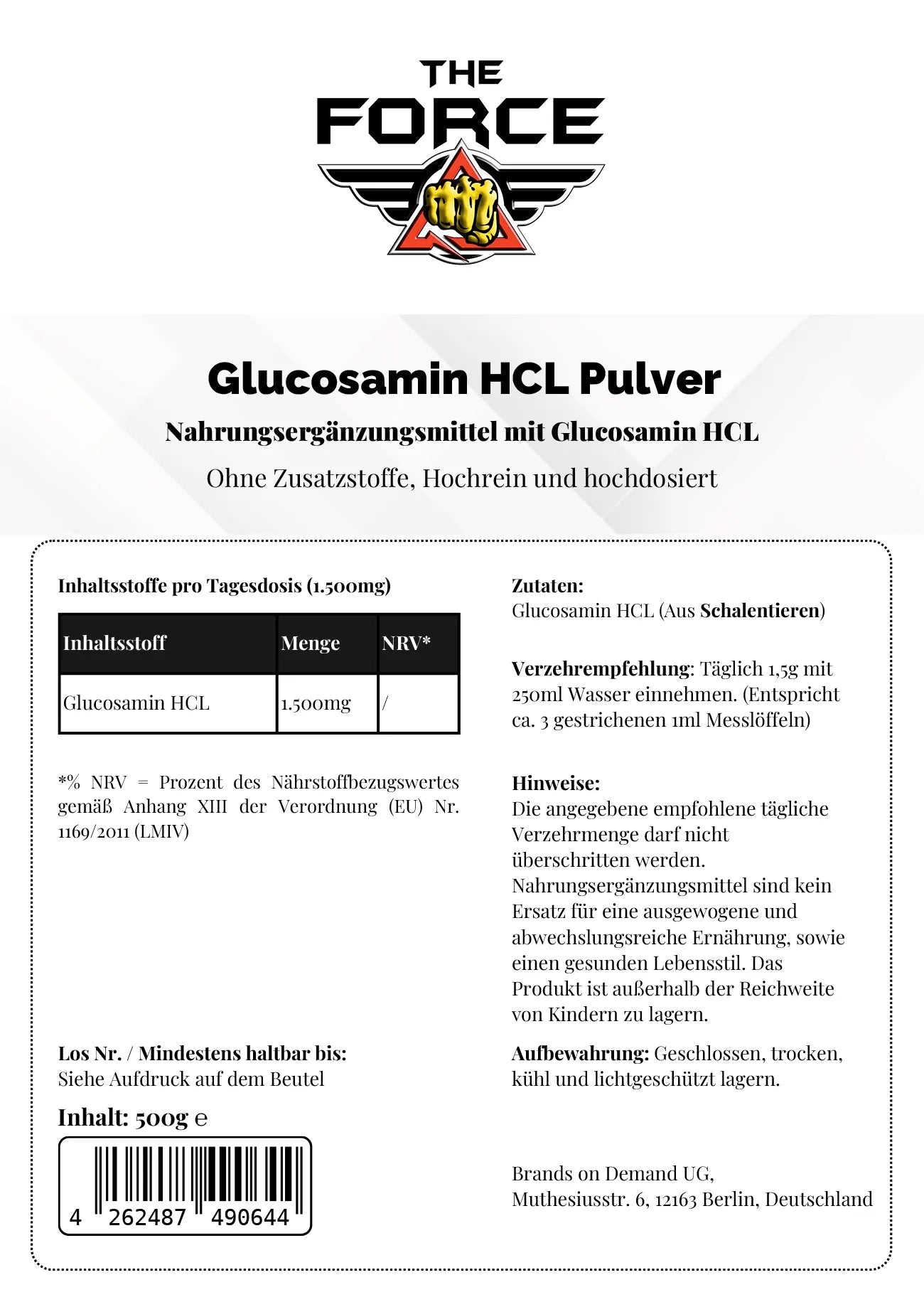 Glucosamine Powder - 500g Doypack - THE FORCE SPORT