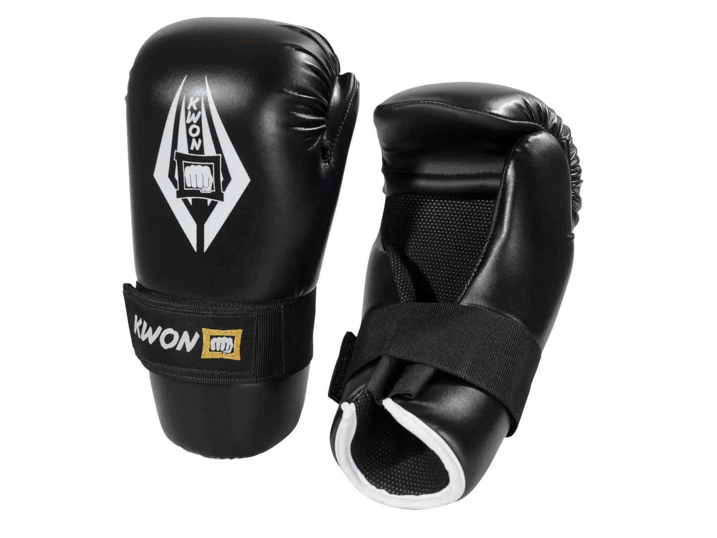 Black boxing gloves with a brand logo on a transparent background