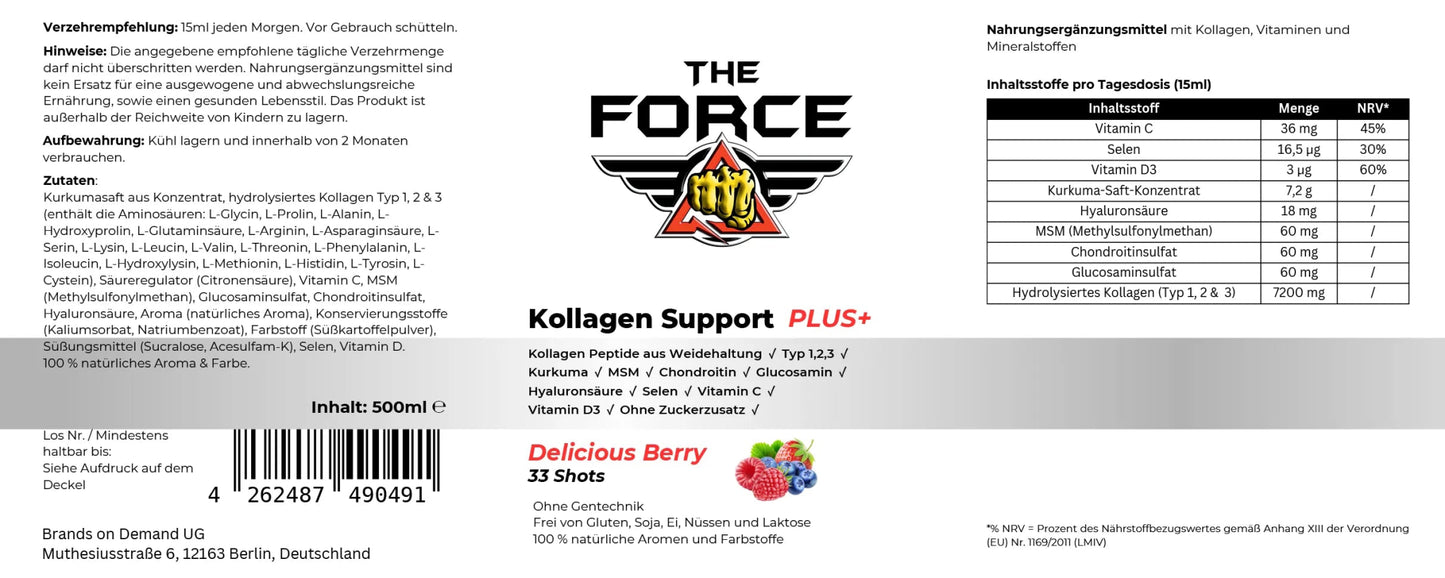Kollagen Support PLUS+ Shots - Wild Berry - 500ml - THE FORCE SPORT