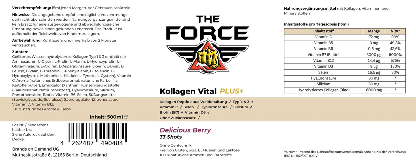 Kollagen Vital PLUS+ Shots - Wild Berry - 500ml - THE FORCE SPORT