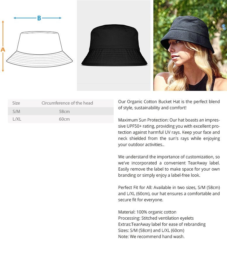 Organic Bucket Hat with white Embroidery - THE FORCE SPORT