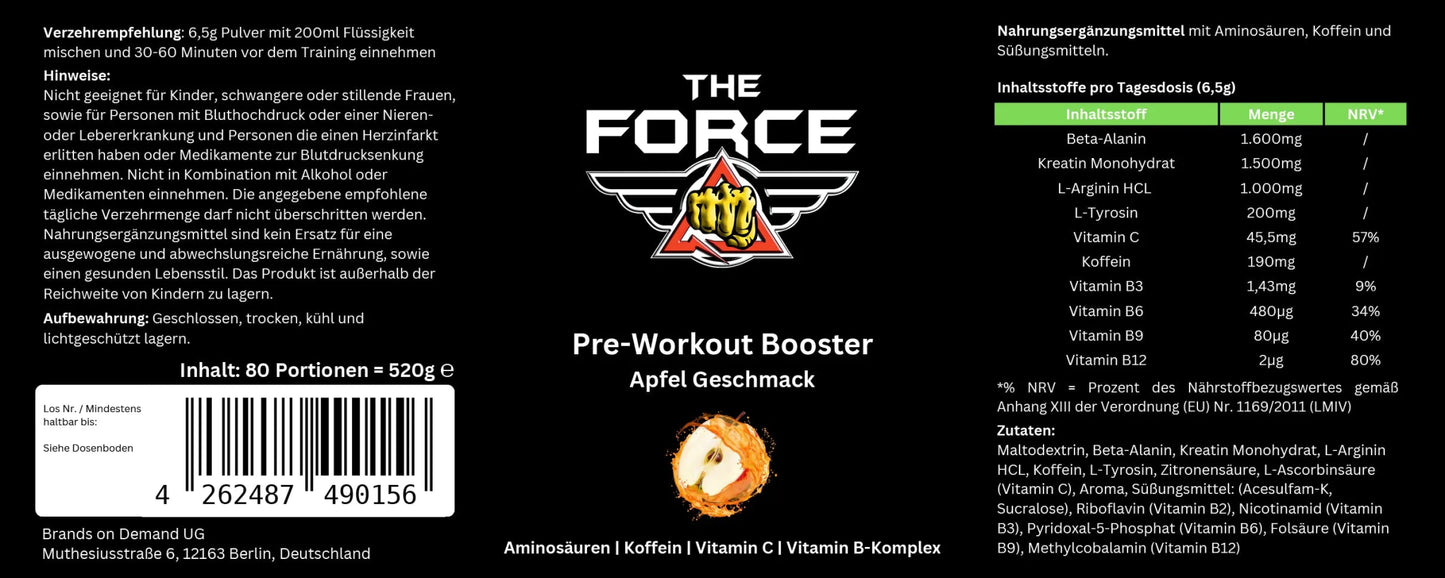 Pre - Workout Booster - Flavor: Apple - THE FORCE SPORT