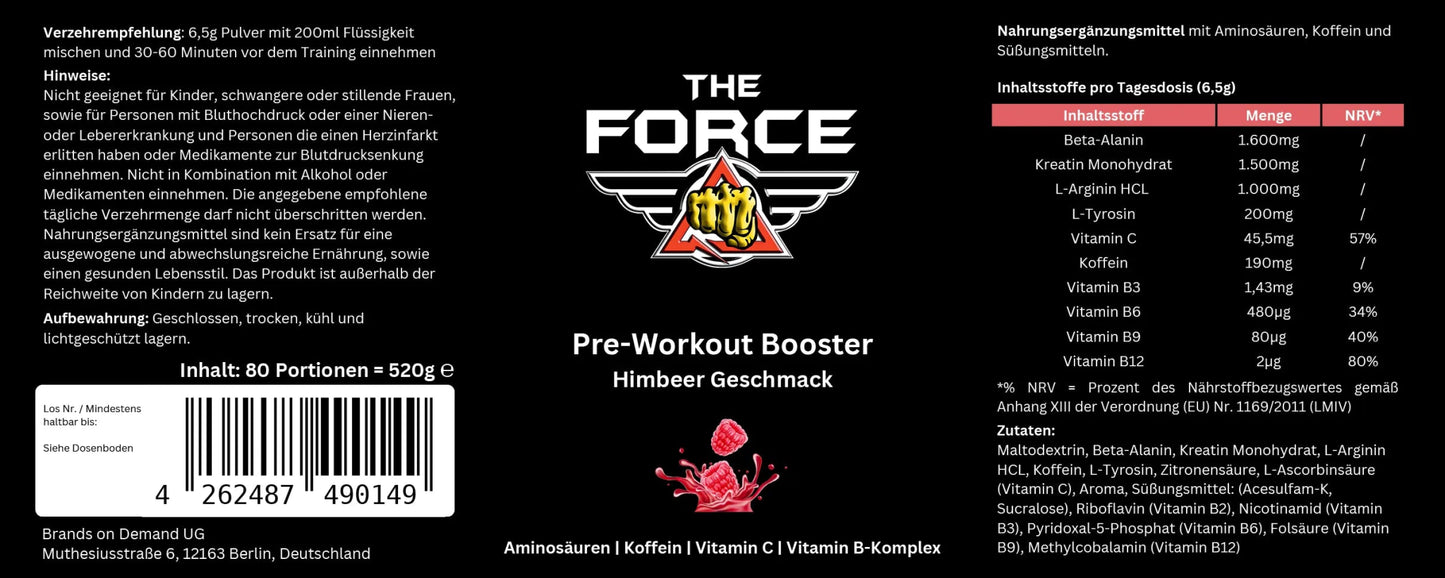 Pre - Workout Booster - Flavor: Raspberry - THE FORCE SPORT