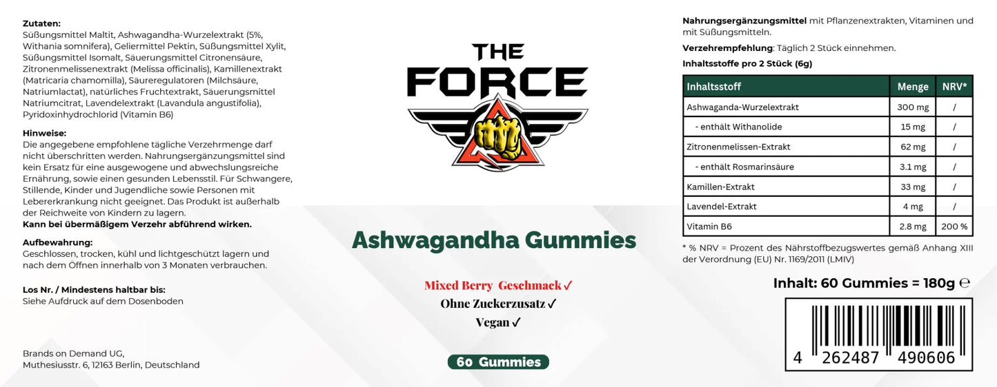 Premium Ashwagandha Gummies 300 + Vitamin B6 - 60 pcs - THE FORCE SPORT
