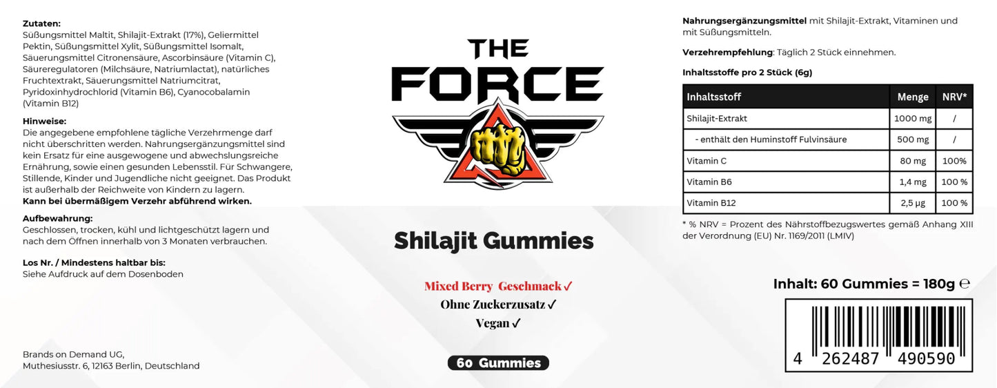 Premium Shilajit Gummies 1000 + Vitamin C,B6, B12 - 60 pcs - THE FORCE SPORT