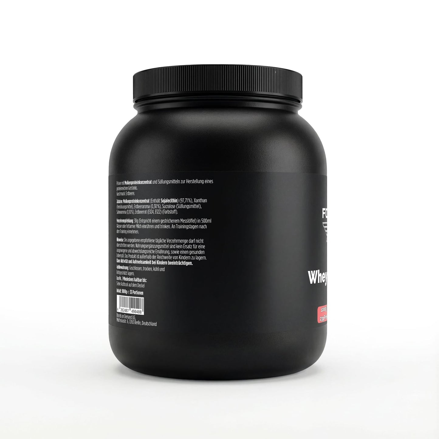 Whey Protein Erdbeer-Sahne Pulver – Molkenproteinpulver mit Erdbeer-Sahne-Geschmack zur Zubereitung eines Proteingetränks.