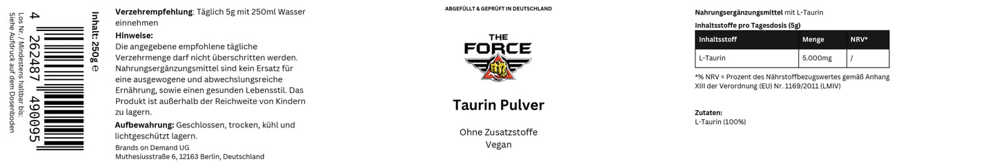 Taurine Powder - 250g - THE FORCE SPORT