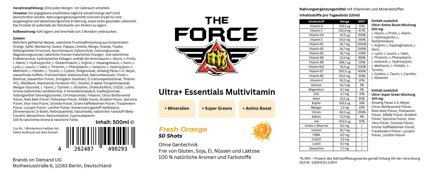 Ultra+ Essentials Multivitamin - 500ml - THE FORCE SPORT