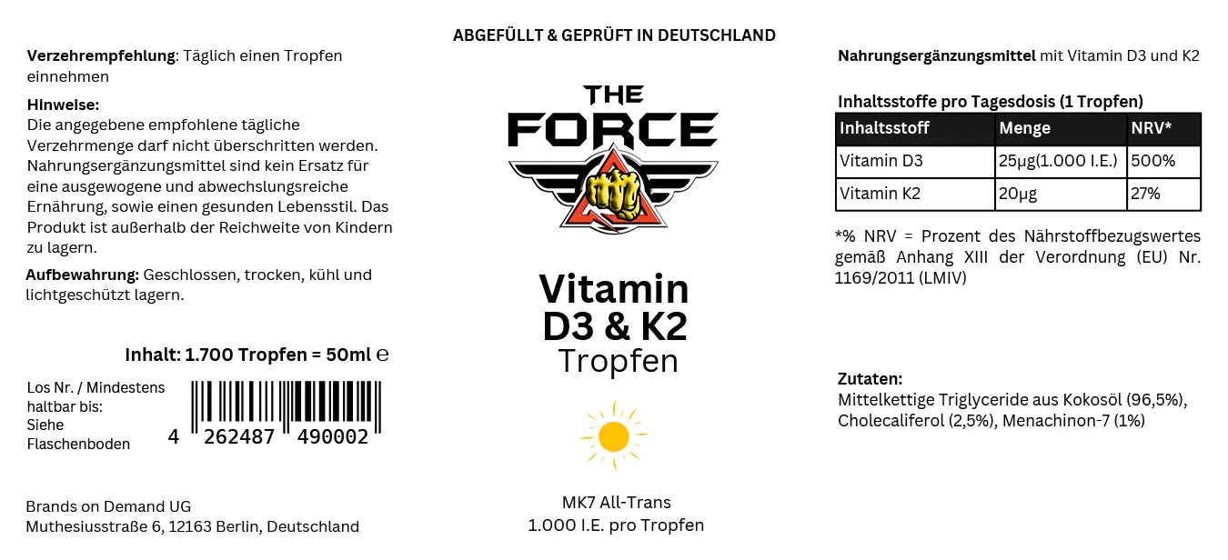 Vitamin D3 + K2 - 1,700 drops (1,000 IU) - THE FORCE SPORT
