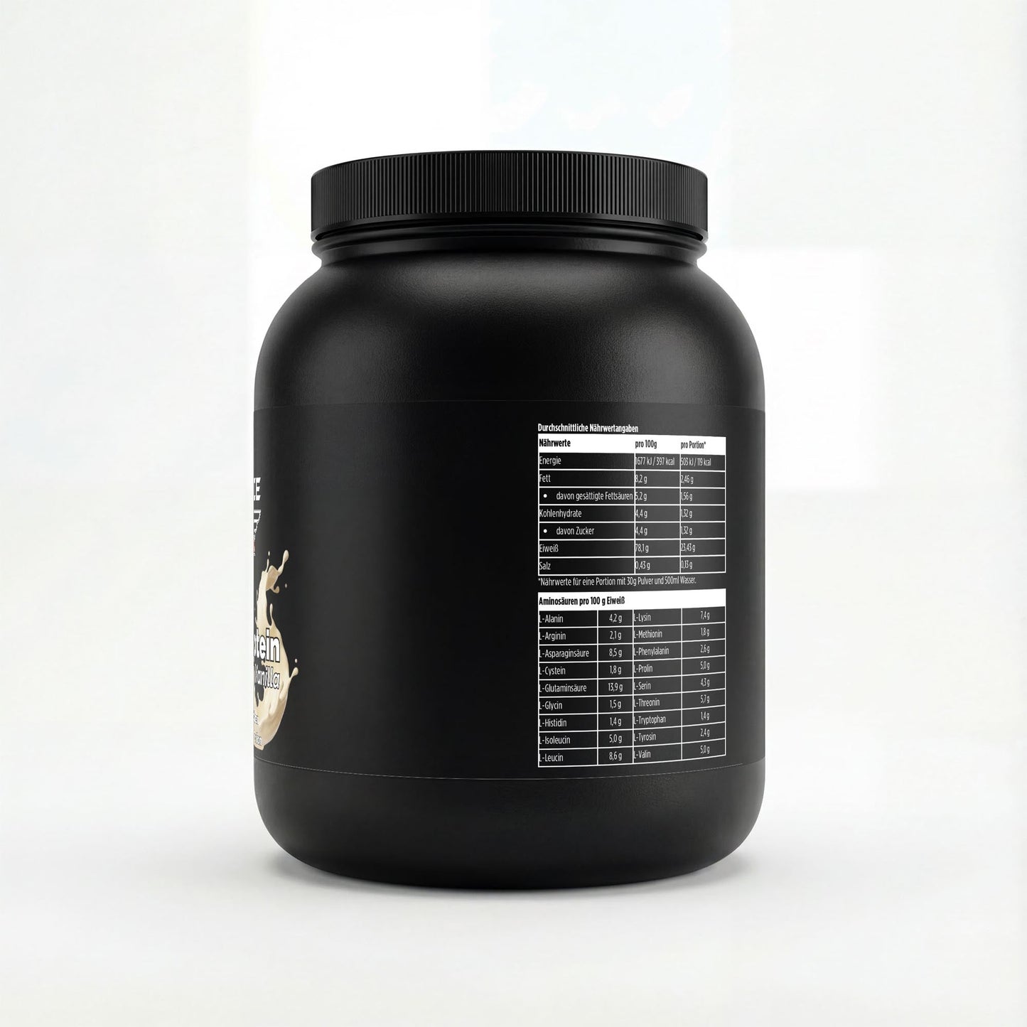 Whey Protein Vanilla Pulver – Molkenproteinpulver mit Vanilla -Geschmack zur Zubereitung eines Proteingetränks.