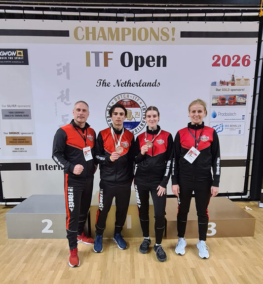 The Force Taekwon-Do team competing at ITF Open Netherlands 2026 martial arts tournament