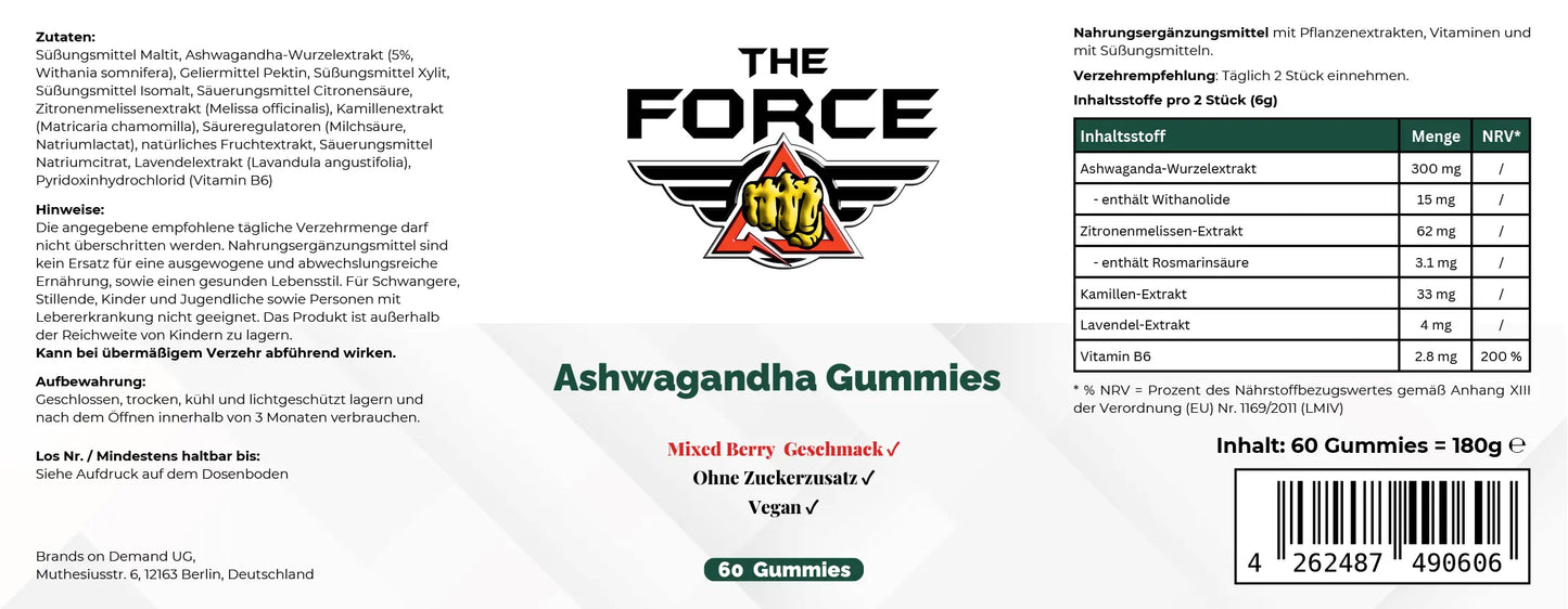 Premium Ashwagandha Gummies 300 + Vitamin B6,- 60 Stk