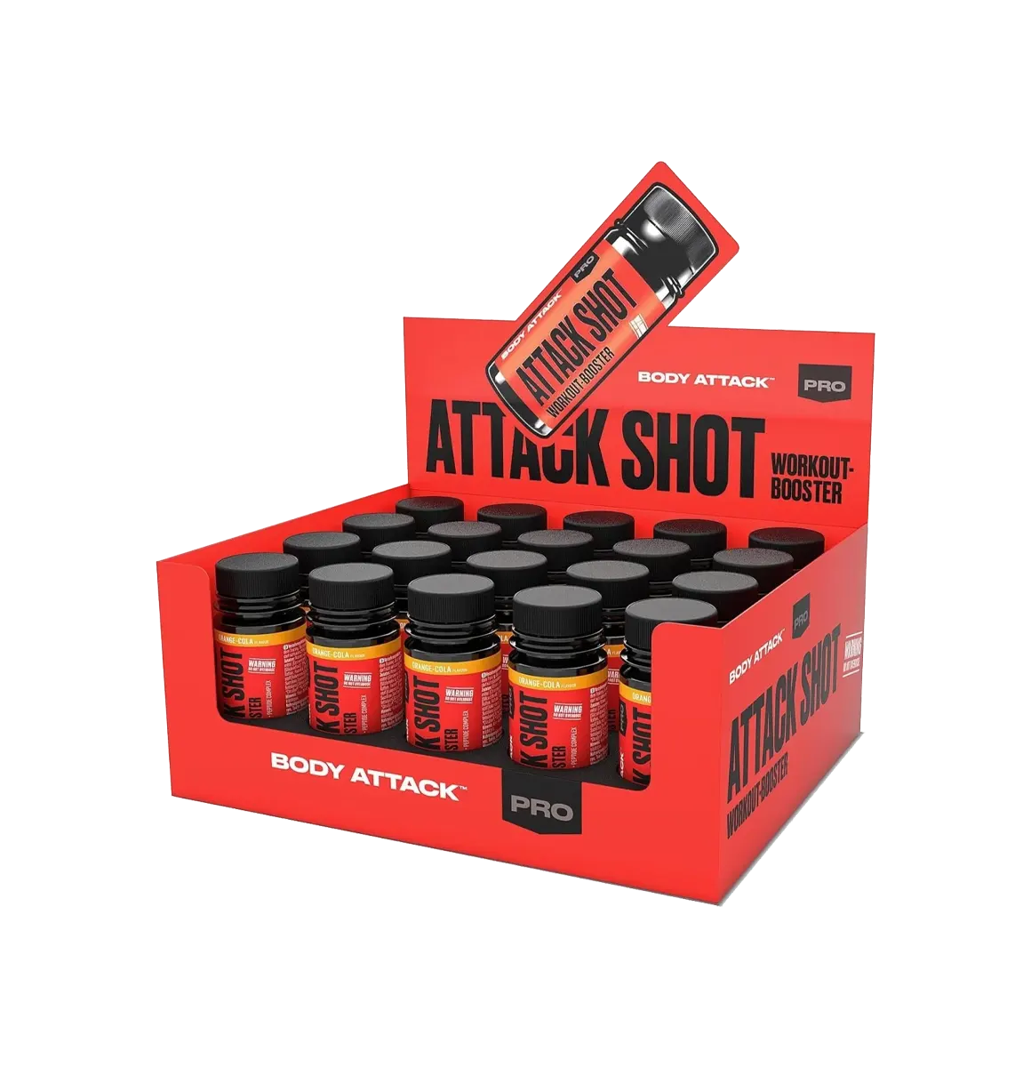 Body Attack Attack Shot 20 x 60 ml Pre-Workout Shots mit Koffein und Aminosäuren