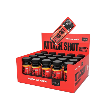 Body Attack Attack Shot 20 x 60 ml Pre-Workout Shots mit Koffein und Aminosäuren