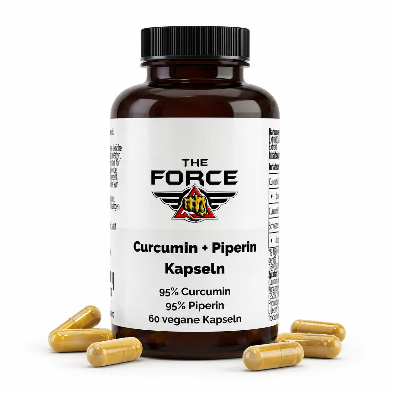 THE FORCE Kurkuma Kapseln – 95% Curcumin + Piperin, 60 vegane Kapseln, Versand aus Deutschland