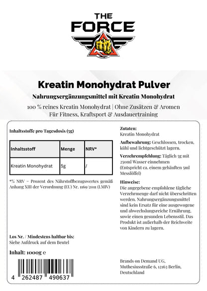 Kreatin Monohydrat Pulver - 1000g