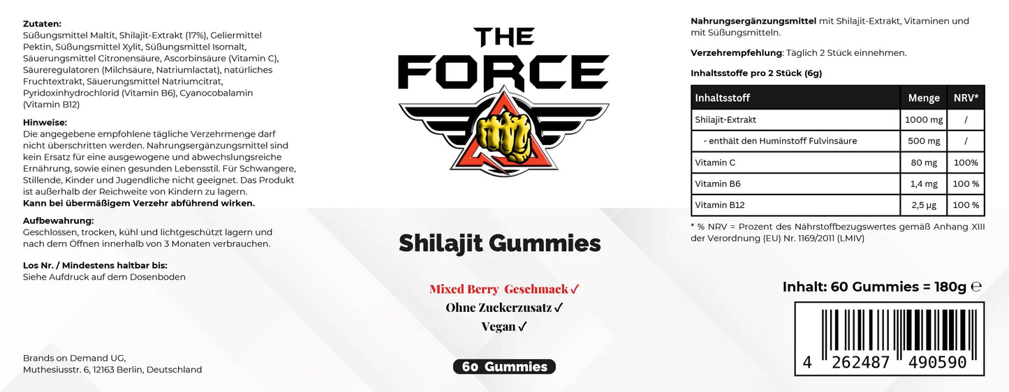 The Force Shilajit Gummies – vegane Gummies mit Shilajit Extrakt, Mixed Berry, 60 Stück