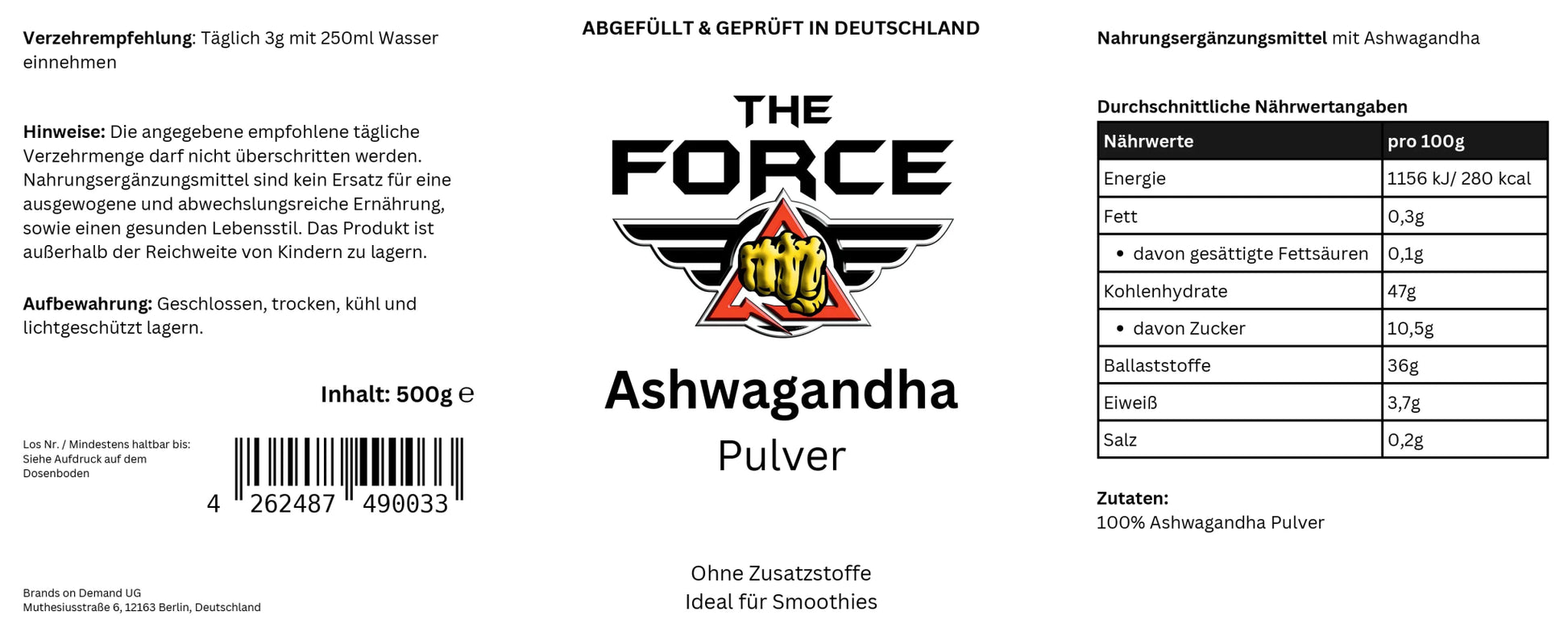 Ashwagandha Powder - 500g - THE FORCE SPORT