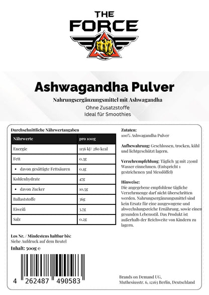 Ashwagandha Powder - 500g Doypack - THE FORCE SPORT