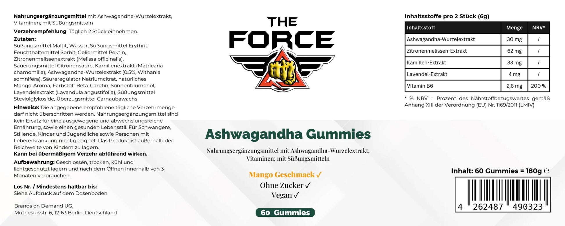 Ashwagandha + Vitamin B6 Gummies - 60 pcs. – hochwertige / premium / висококачествена Produkt von / by / от THE FORCE SPORT | THE FORCE SPORT