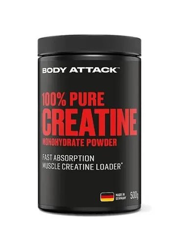 Body Attack 100% Pure Creatine Monohydrate Powder container.