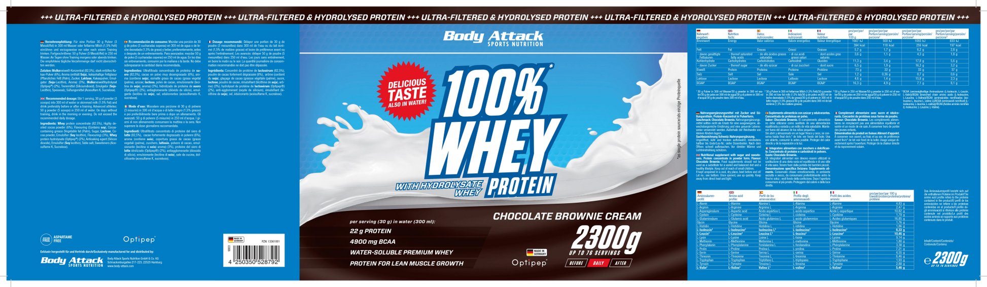 Body Attack 100% Whey Protein - 2300g – hochwertige / premium / висококачествена Body Attack 100% Whey Protein von / by / от THE FORCE SPORT | THE FORCE SPORT