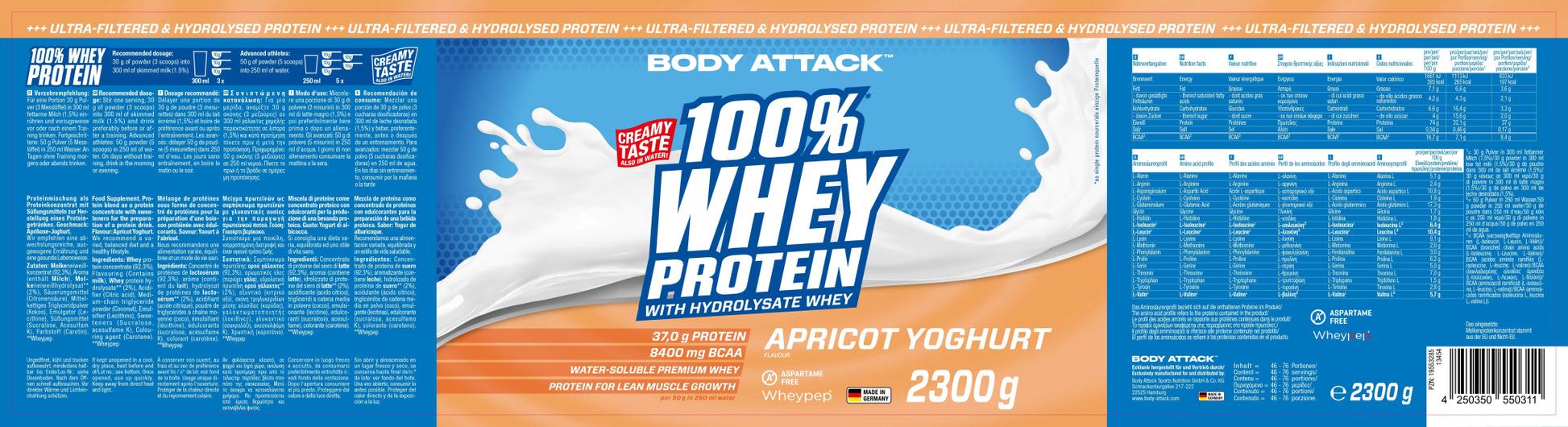 Body Attack 100% Whey Protein - 2300g – hochwertige / premium / висококачествена Body Attack 100% Whey Protein von / by / от THE FORCE SPORT | THE FORCE SPORT