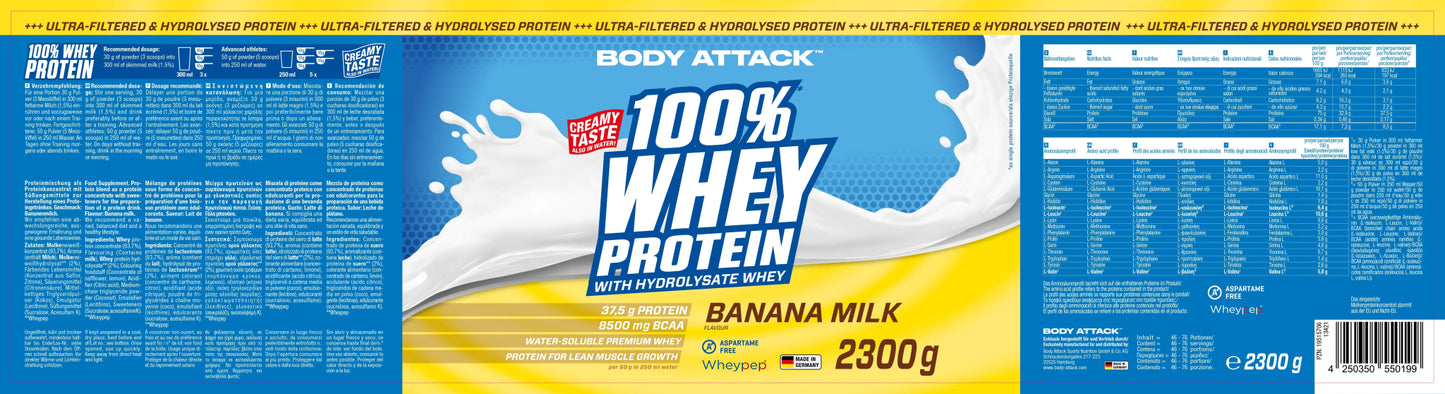 Body Attack 100% Whey Protein - 2300g – hochwertige / premium / висококачествена Body Attack 100% Whey Protein von / by / от THE FORCE SPORT | THE FORCE SPORT