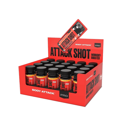 Body Attack Attack Shot 20 x 60 ml Pre-Workout Shots mit Koffein und Aminosäuren