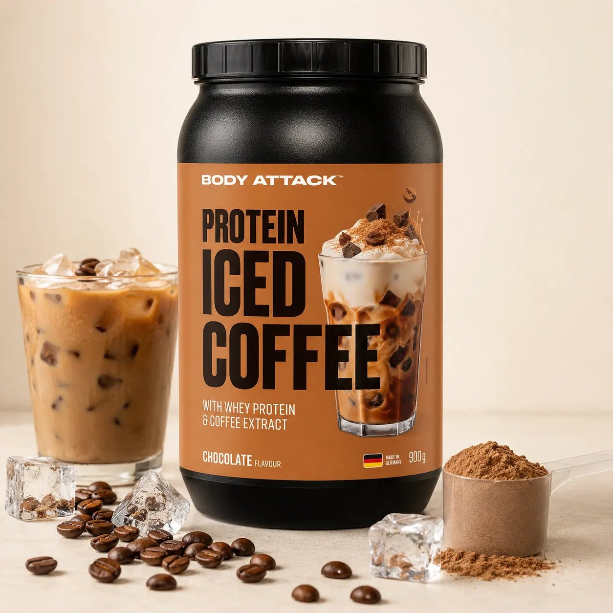 Body Attack Protein Iced Coffee 900 g mit Molkenprotein und Instantkaffee Chocolate