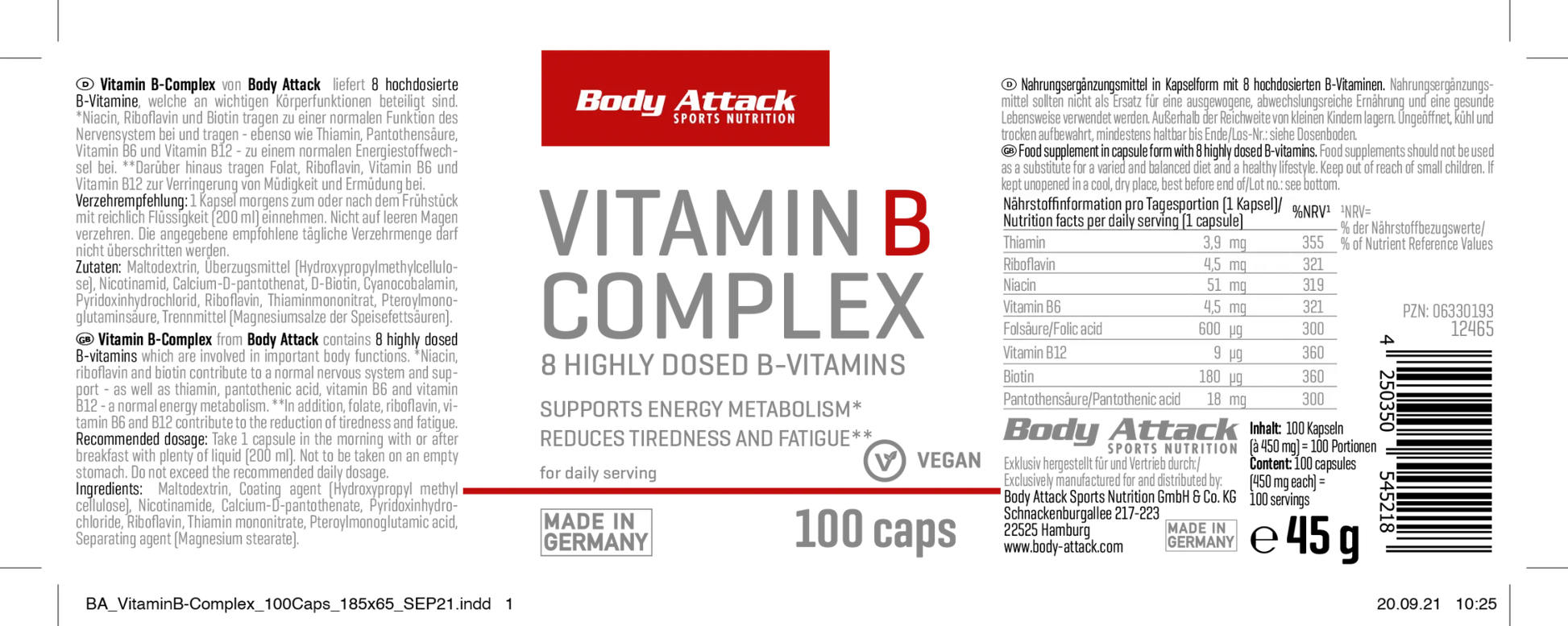 Body Attack Vitamin B-Complex – 100 capsules with 8 highly dosed B vitamins