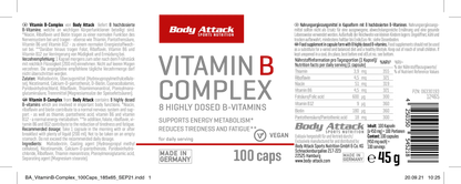 Body Attack Vitamin B-Complex – 100 capsules with 8 highly dosed B vitamins