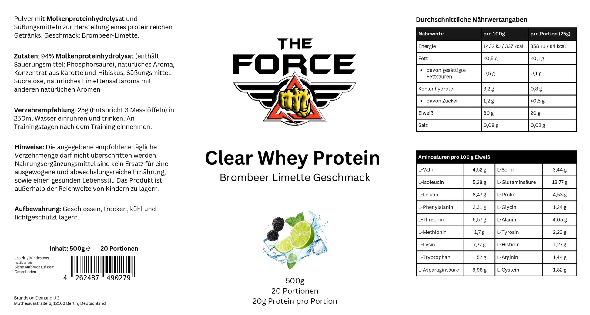 Clear Whey Protein Blackberry - Lime - 500g - THE FORCE SPORT