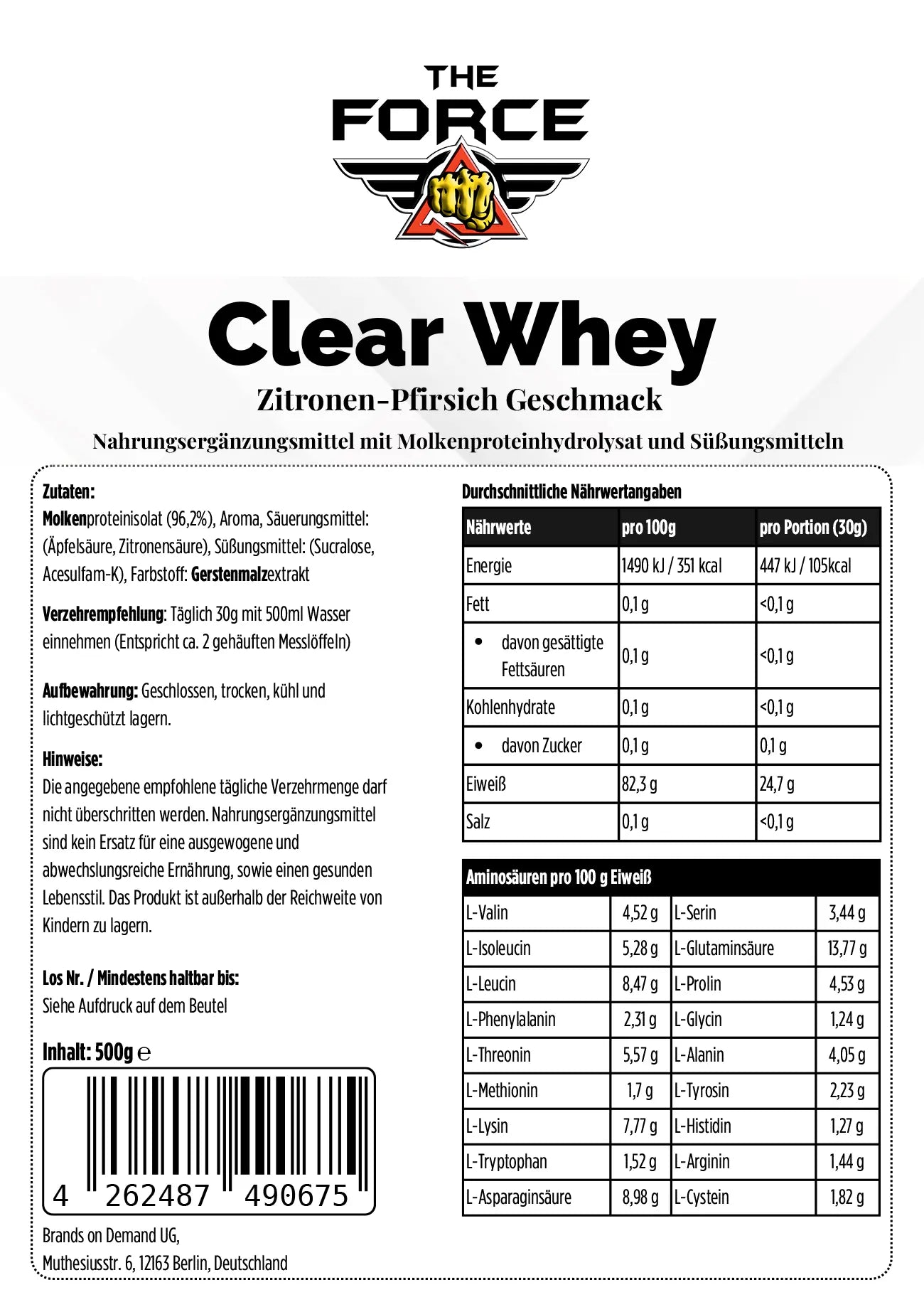 Clear Whey Protein Iced Tea Peach - 500g - THE FORCE SPORT