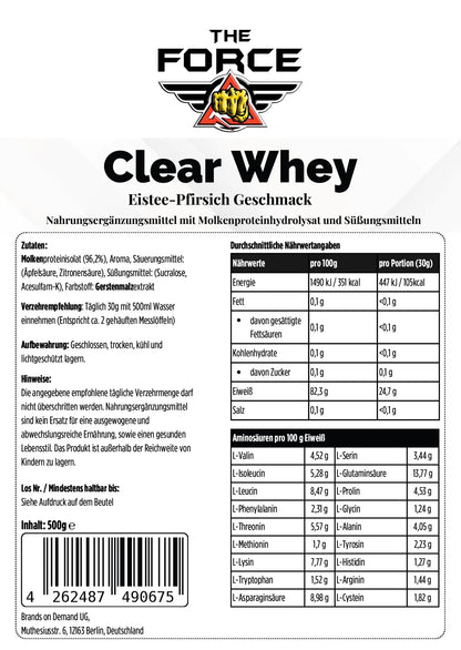 Clear Whey Protein Iced Tea Peach - 500g – hochwertige / premium / висококачествена Produkt von / by / от THE FORCE SPORT | THE FORCE SPORT