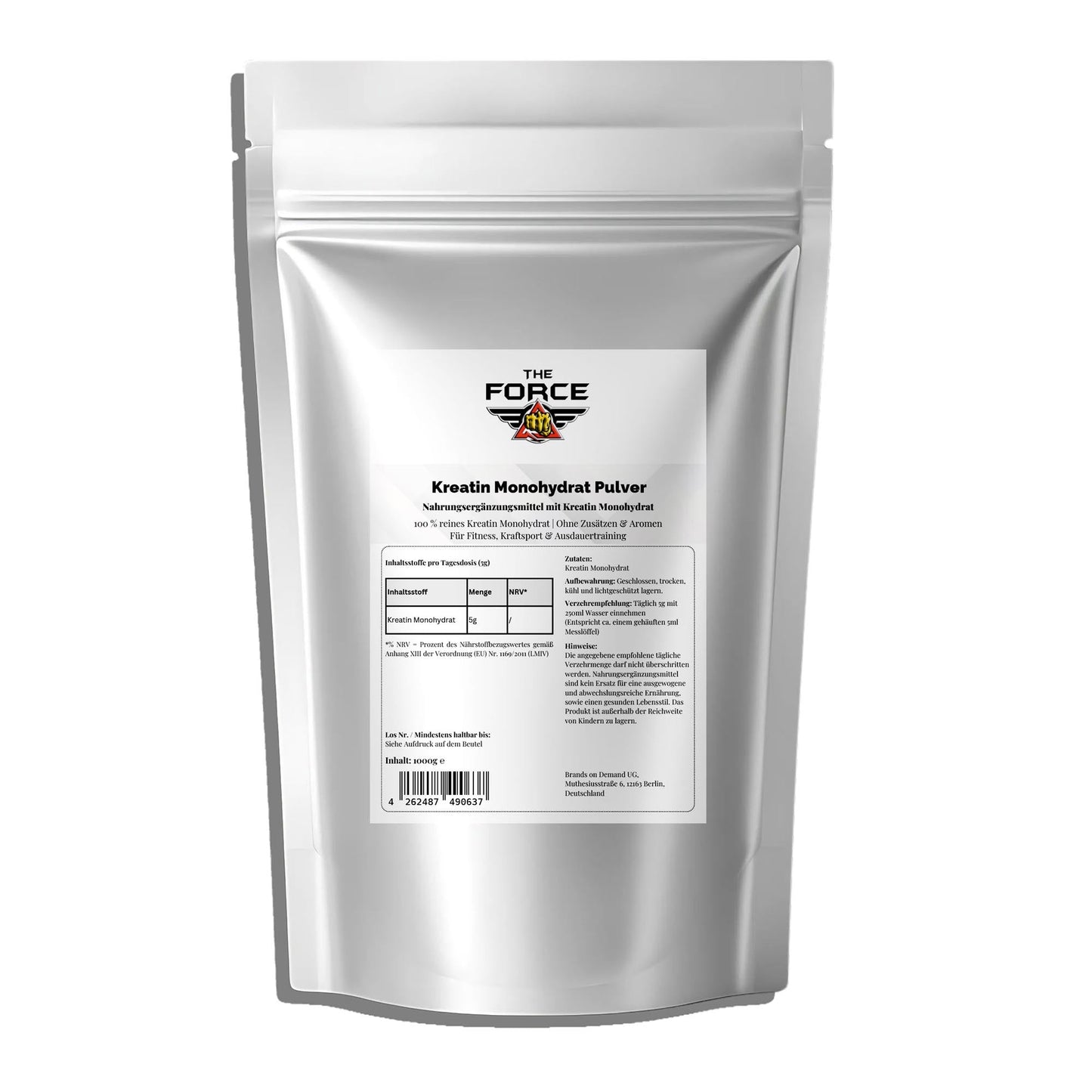 The Force Kreatin Monohydrat 1000 g – Reines Kreatinpulver Beutel