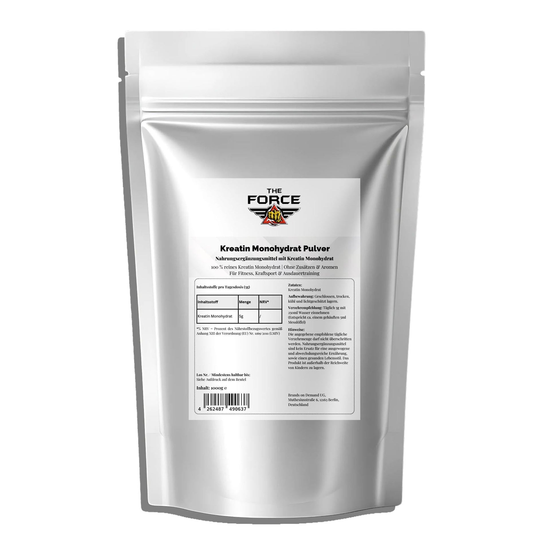 The Force Kreatin Monohydrat 1000 g – Reines Kreatinpulver Beutel