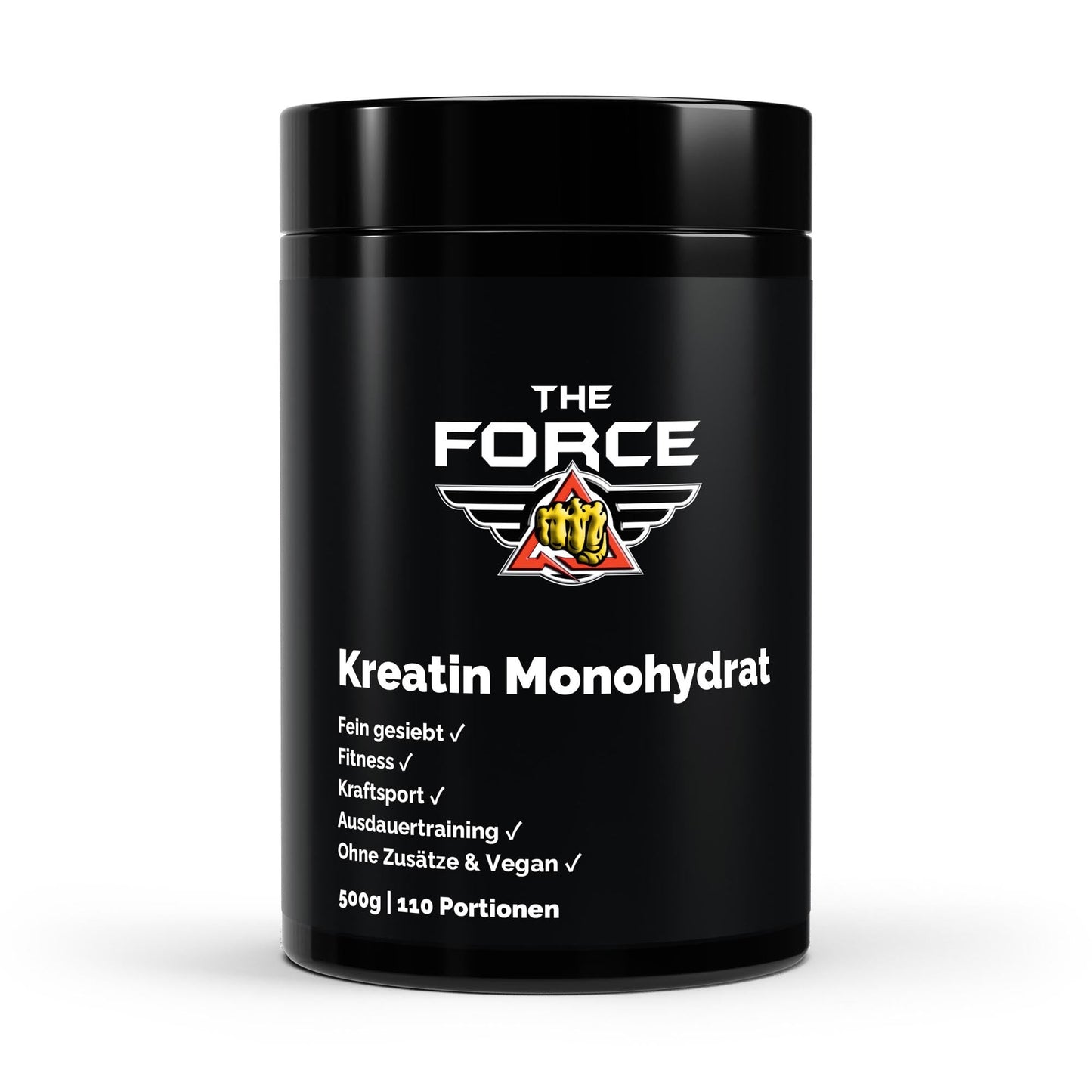 THE FORCE Creatine Monohydrate 500g – Pure unflavoured creatine powder, 110 servings, ships from Germany