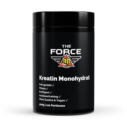 THE FORCE Creatine Monohydrate 500g – Pure unflavoured creatine powder, 110 servings, ships from Germany