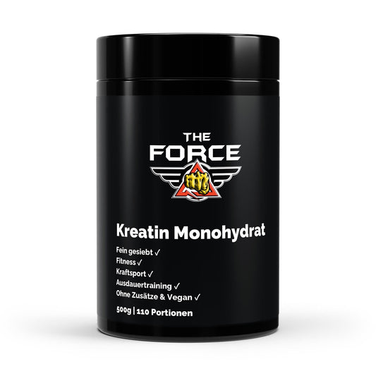 THE FORCE Creatine Monohydrate 500g – Pure unflavoured creatine powder, 110 servings, ships from Germany