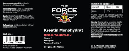 THE FORCE Creatin Monohydrat Himbeer 500g Kreatin Pulver Nahrungsergänzungsmittel.