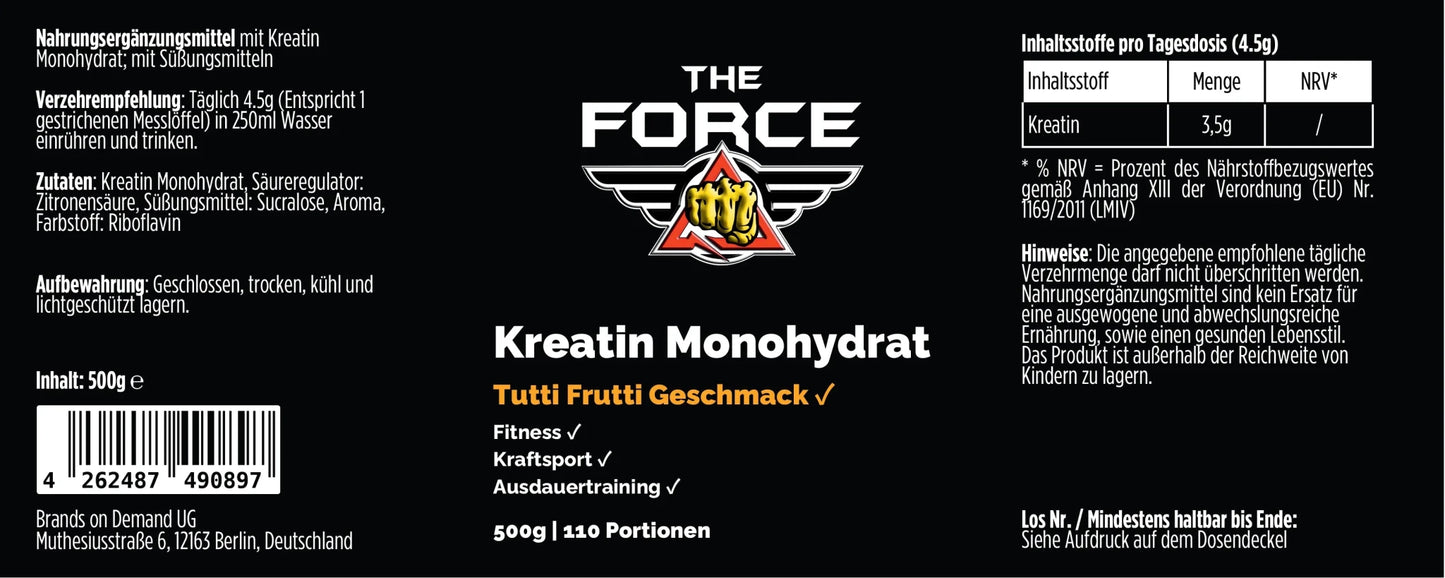 THE FORCE Creatin Monohydrat Tutti Frutti 500g Nahrungsergänzungsmittel