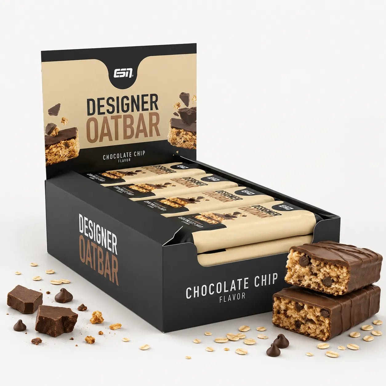 ESN Designer Oatbar 100g – Chocolate Chip, soft oat bar with dark chocolate coating