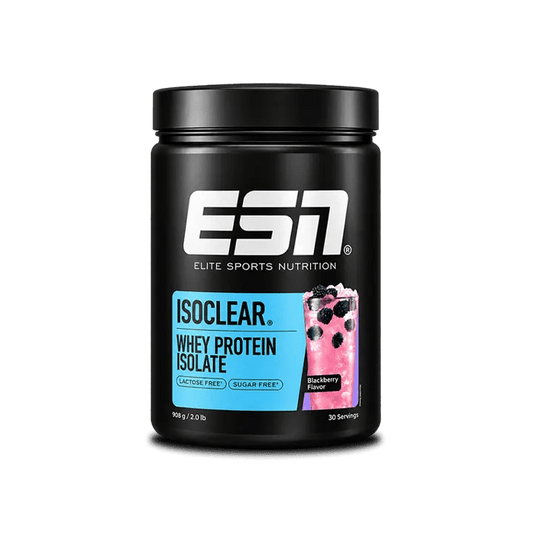 Elite Sports Nutrition Isoclear Whey Protein Isolate in strawberry flavor.