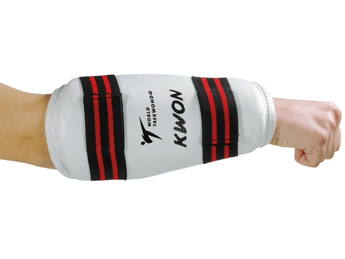 Weißer KWON Unterarmschutz Evolution WT-anerkannt für Taekwondo