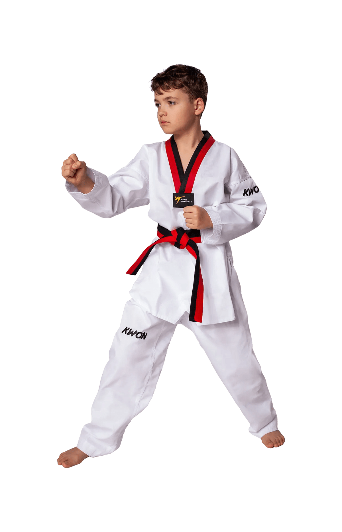 KWON Victory Poom Taekwondo Anzug schwarz rotes Revers WT anerkannt